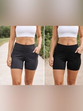 Laundry By Shelli Segal Women’s Black High-Rise Pocket Bike Shorts